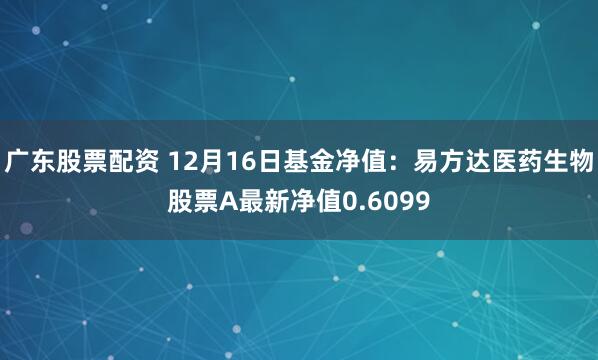 广东股票配资 12月16日基金净值：易方达医药生物股票A最新净值0.6099