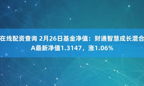 在线配资查询 2月26日基金净值：财通智慧成长混合A最新净值1.3147，涨1.06%