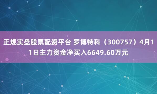 正规实盘股票配资平台 罗博特科（300757）4月11日主力资金净买入6649.60万元
